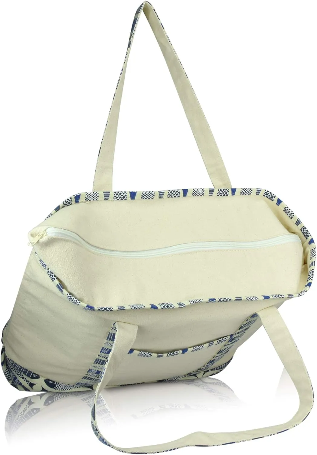 DALIX Initial Tote Bag Personalized Monogram Blue Antique Fish Zippered Top Bold Letter - J