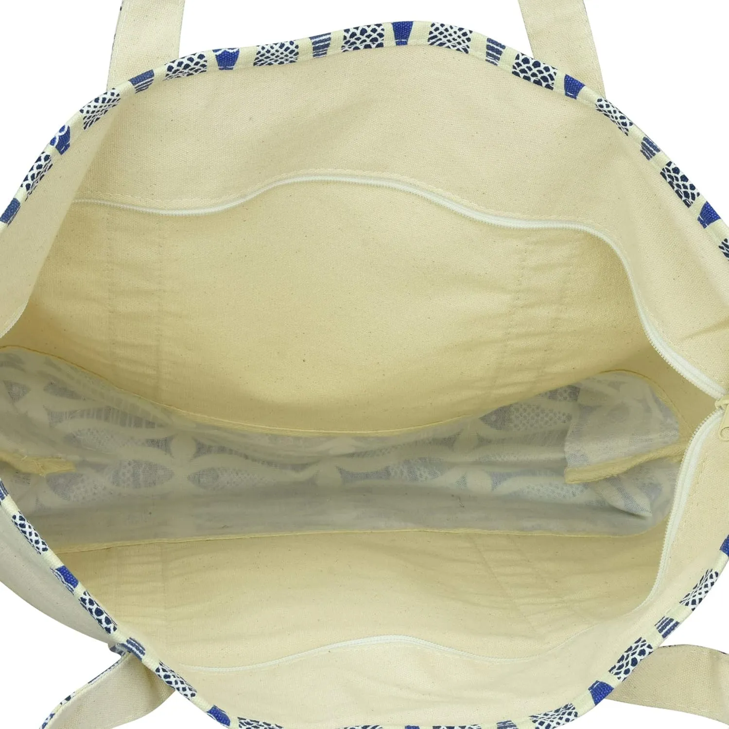 DALIX Initial Tote Bag Personalized Monogram Blue Antique Fish Zippered Top Bold Letter - J