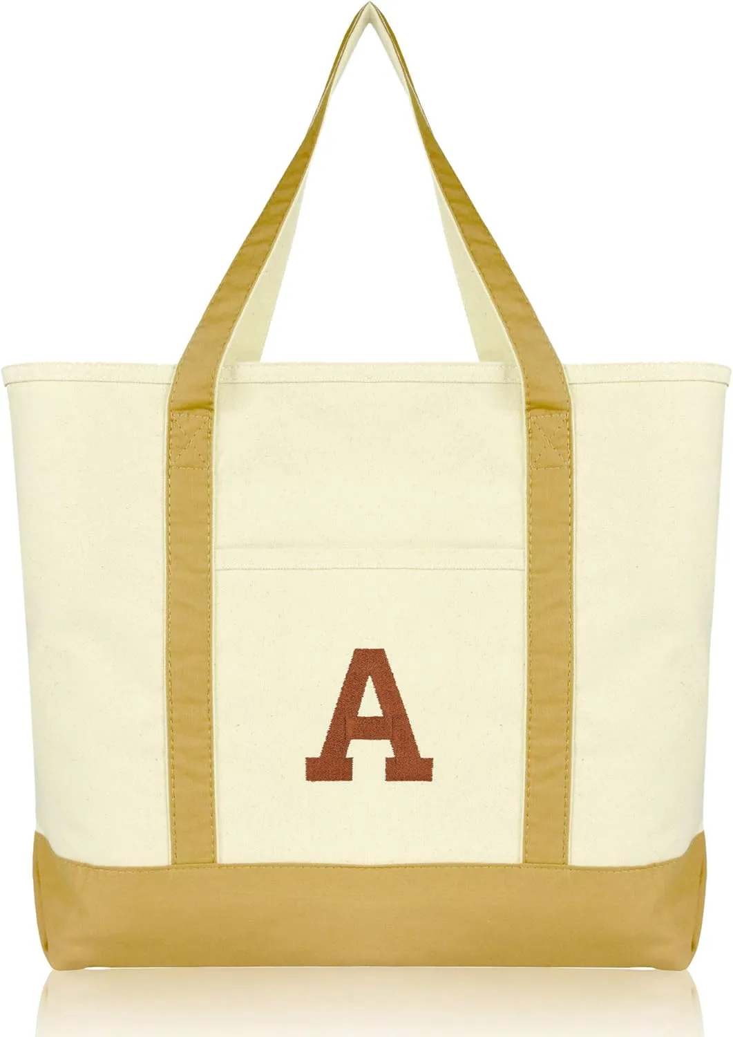 DALIX Initial Tote Bag Personalized Monogram Brown Zippered Top Bold Letter - A