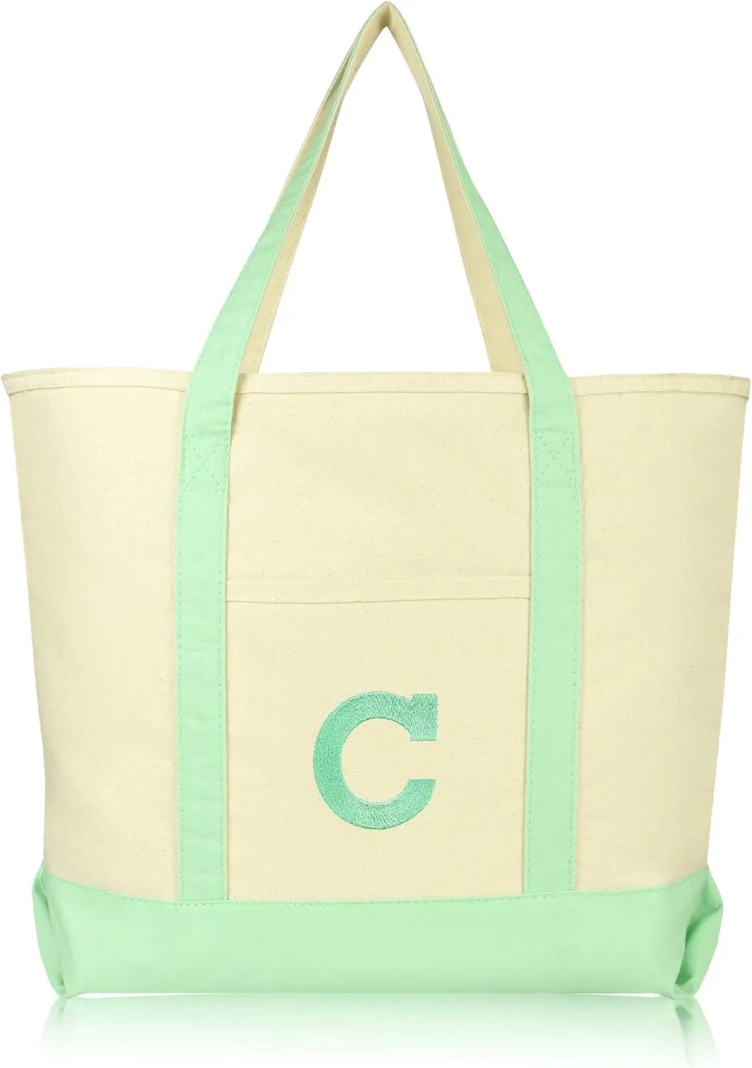 DALIX Initial Tote Bag Personalized Monogram Mint Green Zippered Top Letter - C