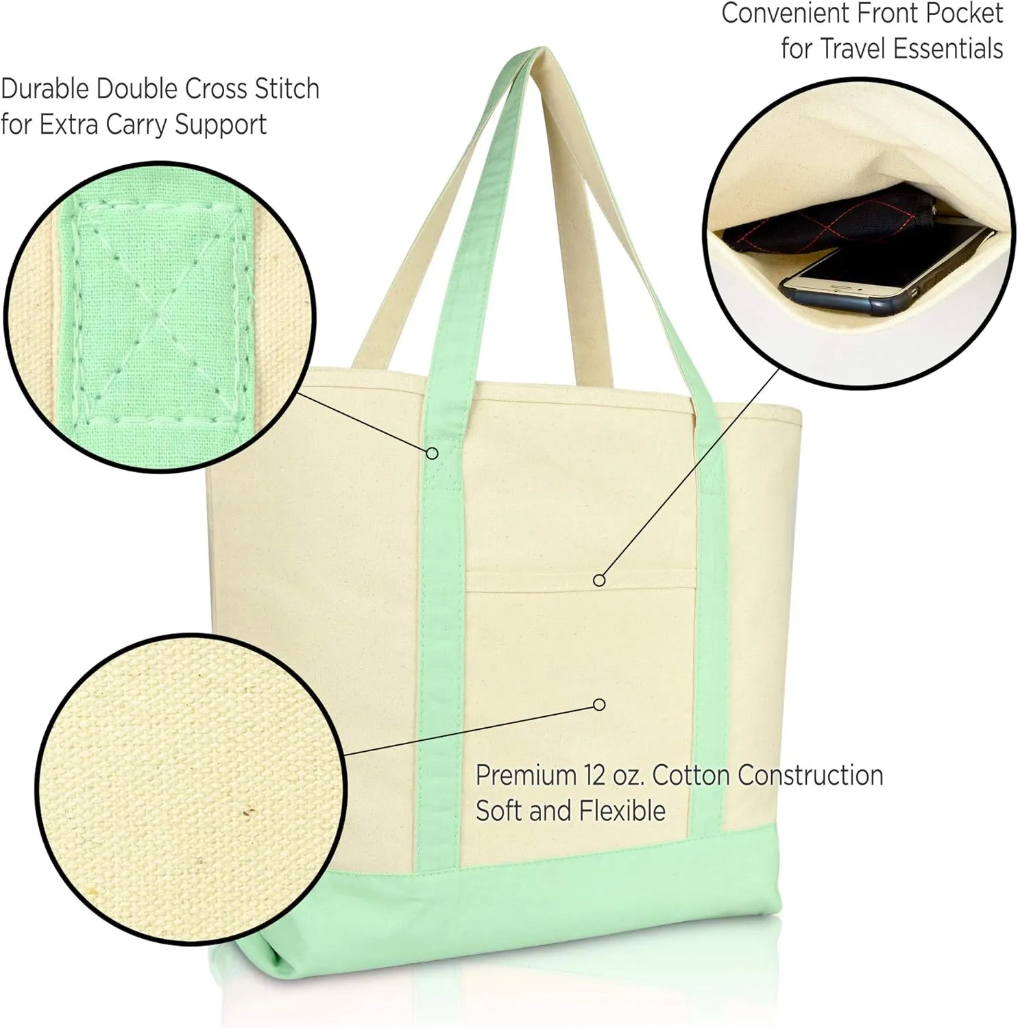 DALIX Initial Tote Bag Personalized Monogram Mint Green Zippered Top Letter - C