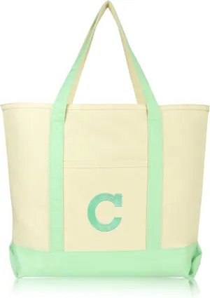 DALIX Initial Tote Bag Personalized Monogram Mint Green Zippered Top Letter - C