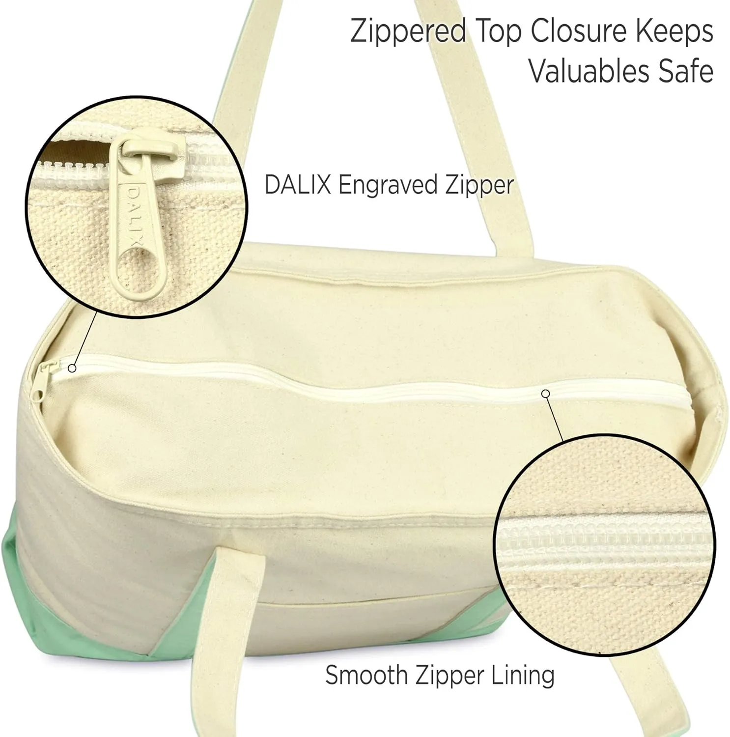 DALIX Initial Tote Bag Personalized Monogram Mint Green Zippered Top Letter - C