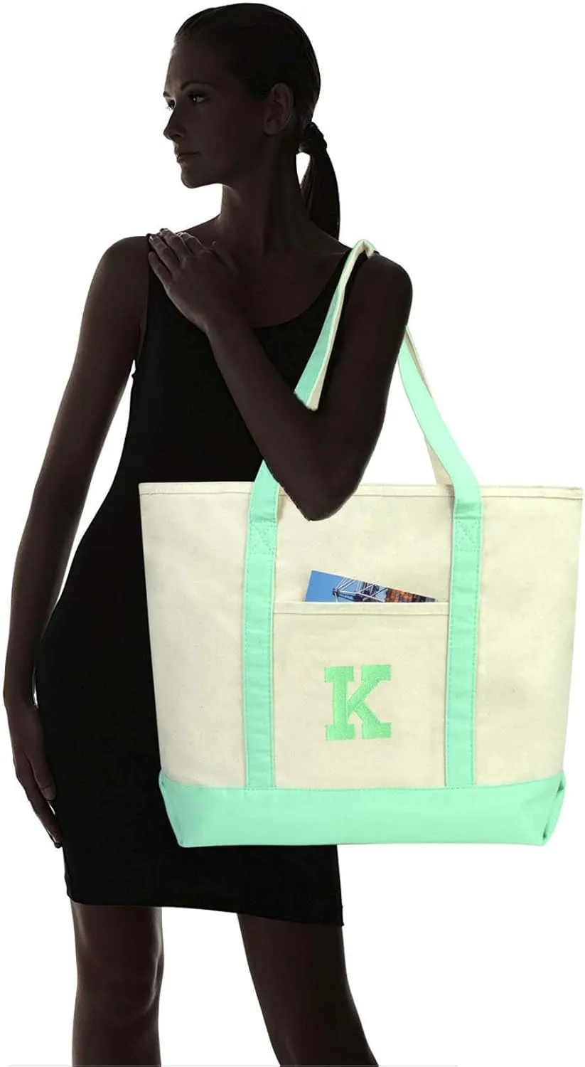DALIX Initial Tote Bag Personalized Monogram Mint Green Zippered Top Letter - K