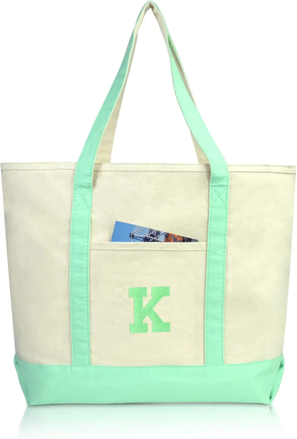 DALIX Initial Tote Bag Personalized Monogram Mint Green Zippered Top Letter - K