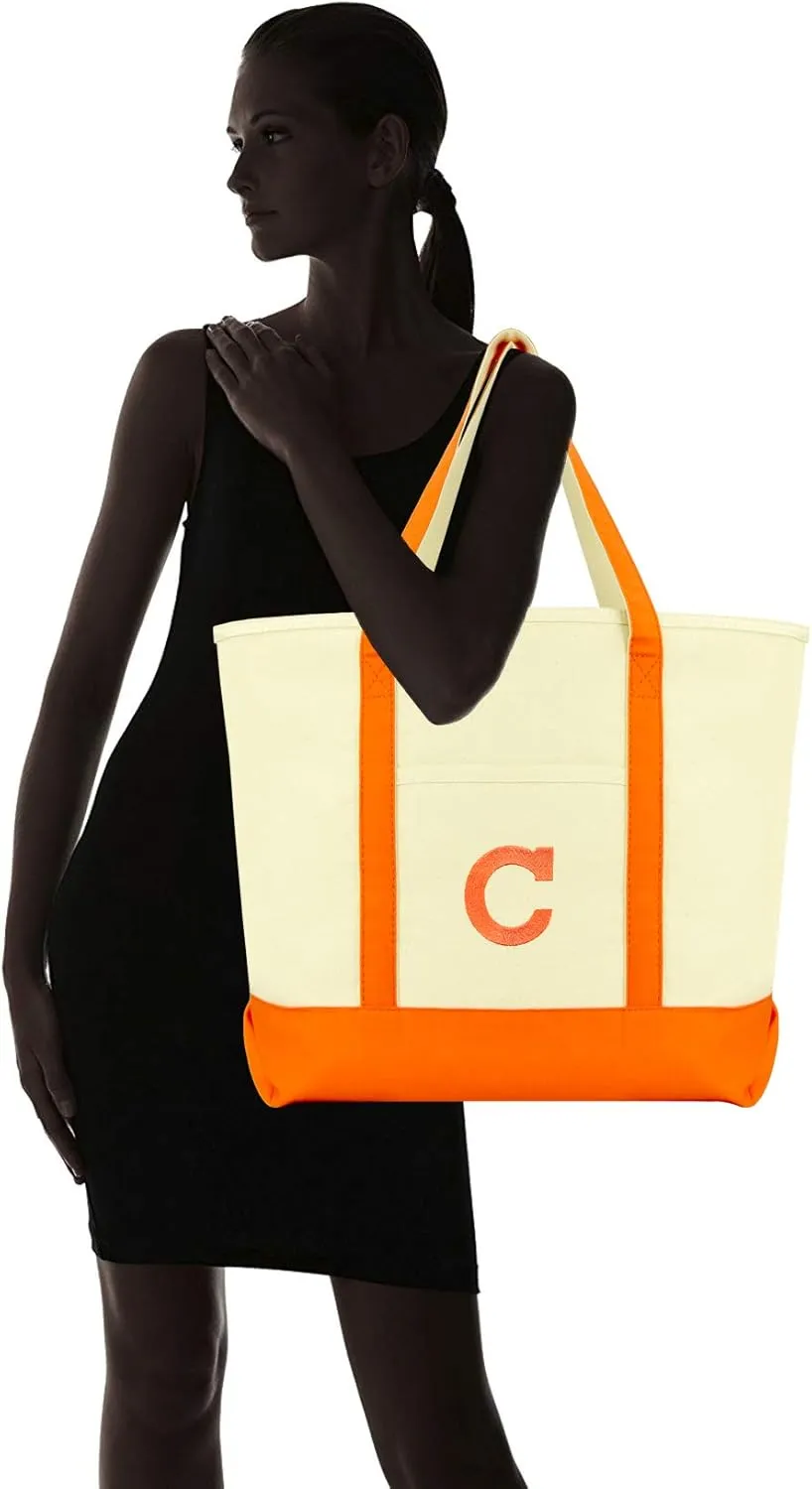 DALIX Initial Tote Bag Personalized Monogram Orange Zippered Top Letter - C