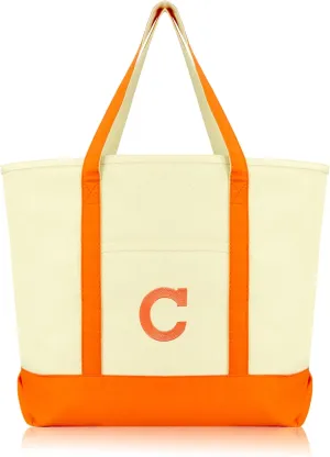 DALIX Initial Tote Bag Personalized Monogram Orange Zippered Top Letter - C