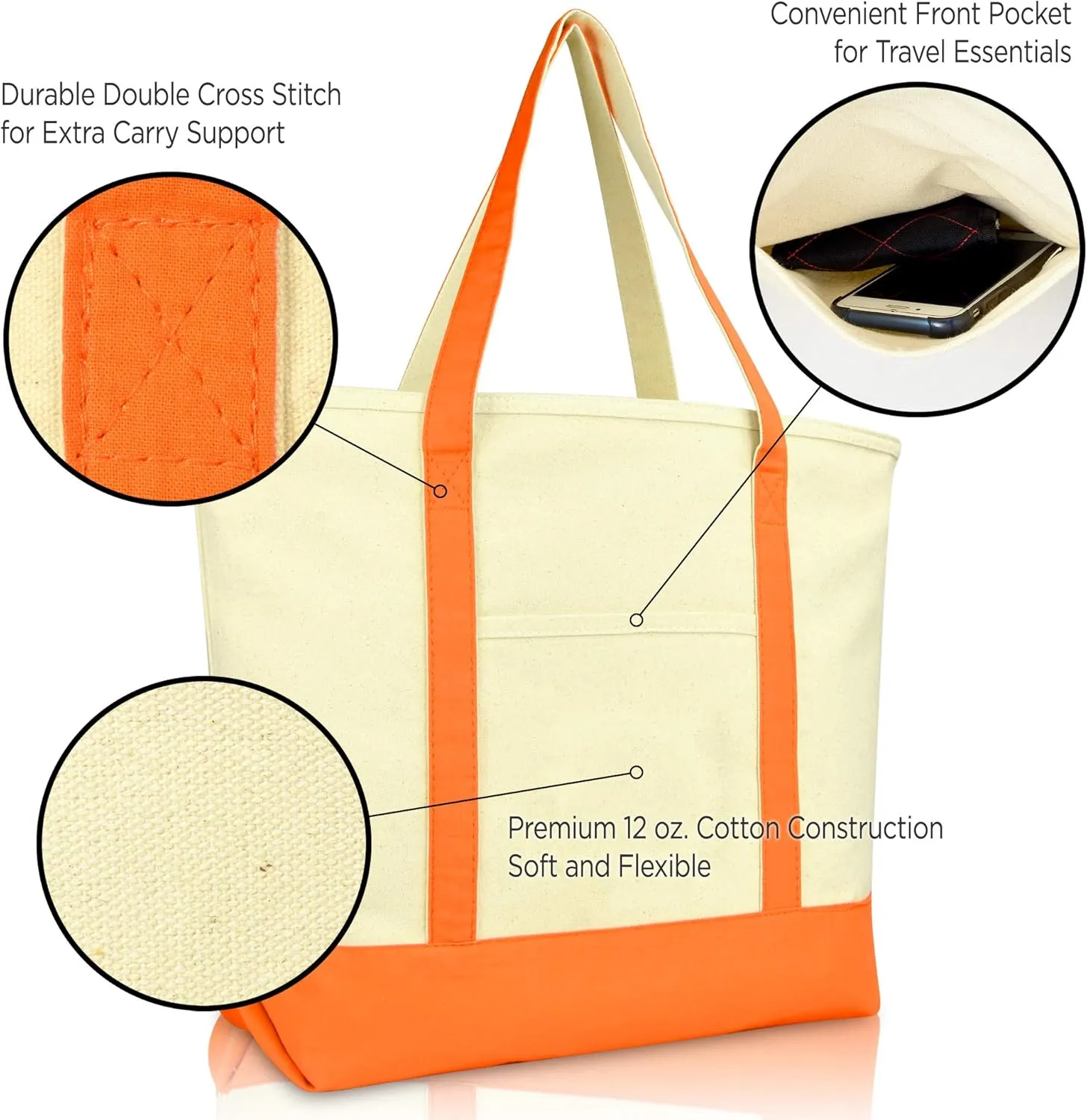 DALIX Initial Tote Bag Personalized Monogram Orange Zippered Top Letter - C
