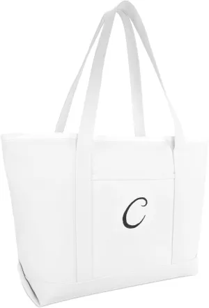 DALIX Large Canvas Tote Bag for Women Work Bag Beach Totes Monogrammed White A - Z