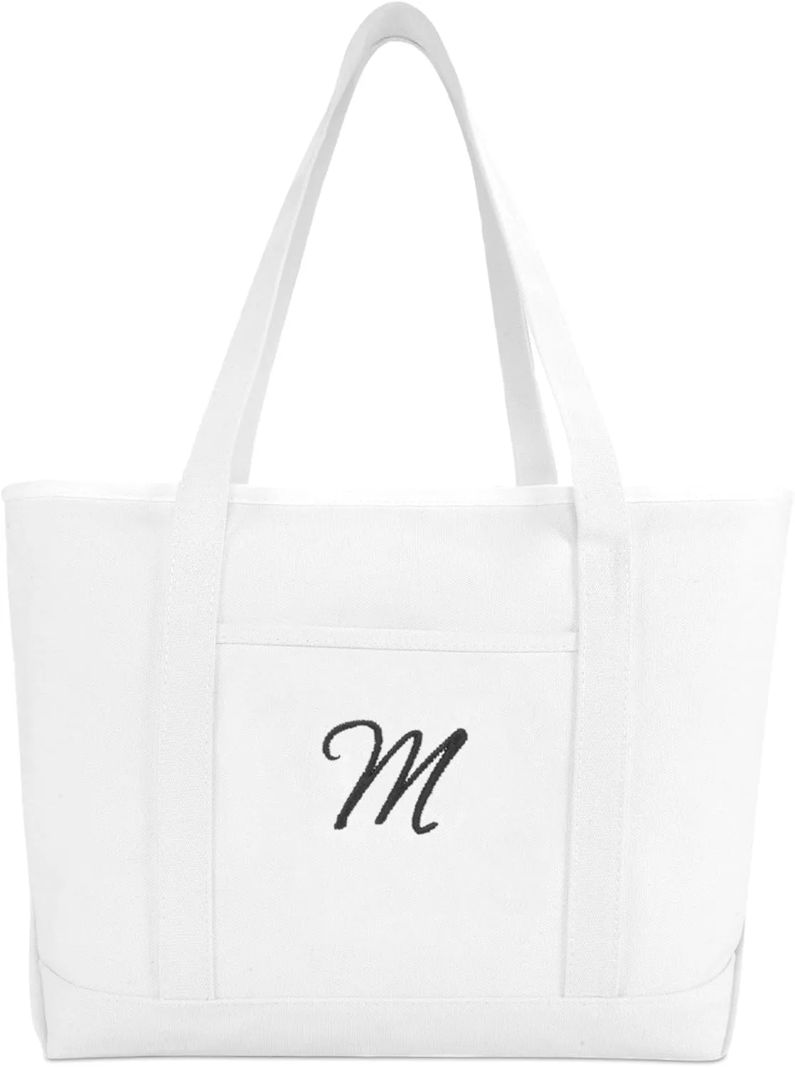 DALIX Large Canvas Tote Bag for Women Work Bag Beach Totes Monogrammed White A - Z