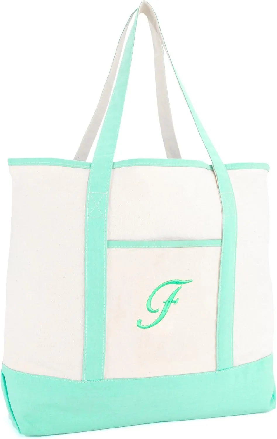 DALIX Monogram Tote Bag For Women Open Top Mint Green Personalized Letter A-Z