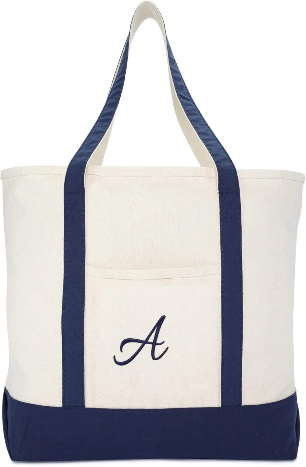 DALIX Monogram Tote Bag Personalized Navy Blue Initial A-Z