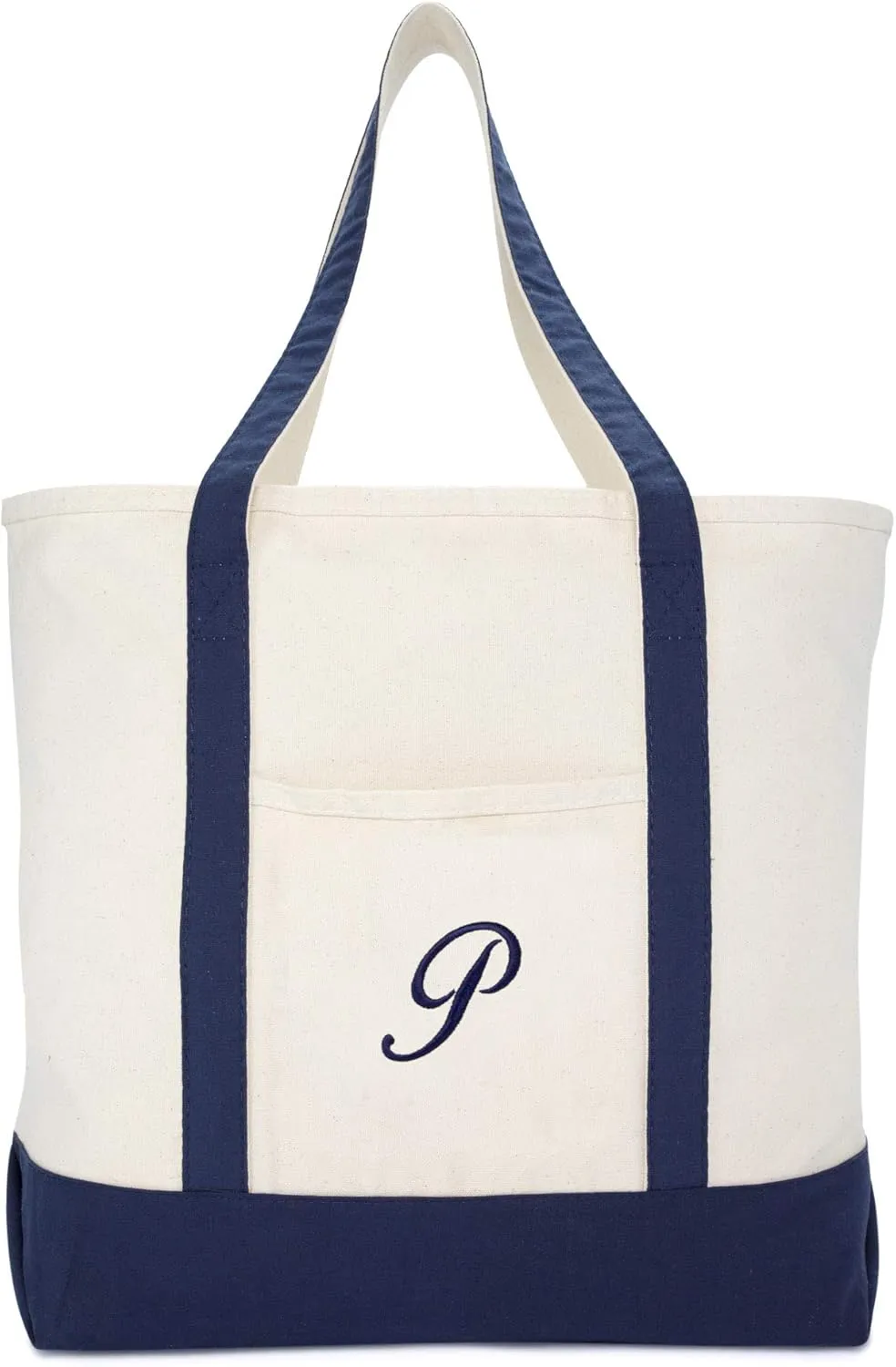 DALIX Monogram Tote Bag Personalized Navy Blue Initial A-Z