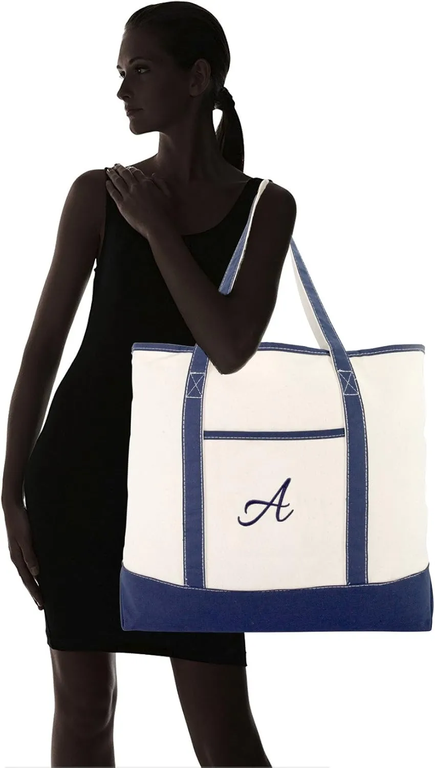 DALIX Monogram Tote Bag Personalized Navy Blue Initial A-Z