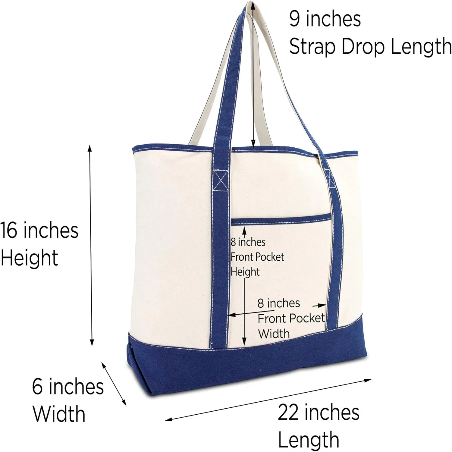 DALIX Personalized Tote Bag For Women Monogram Initial Open Top Navy Blue A-Z
