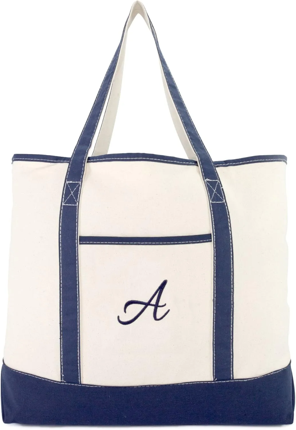 DALIX Personalized Tote Bag For Women Monogram Initial Open Top Navy Blue A-Z