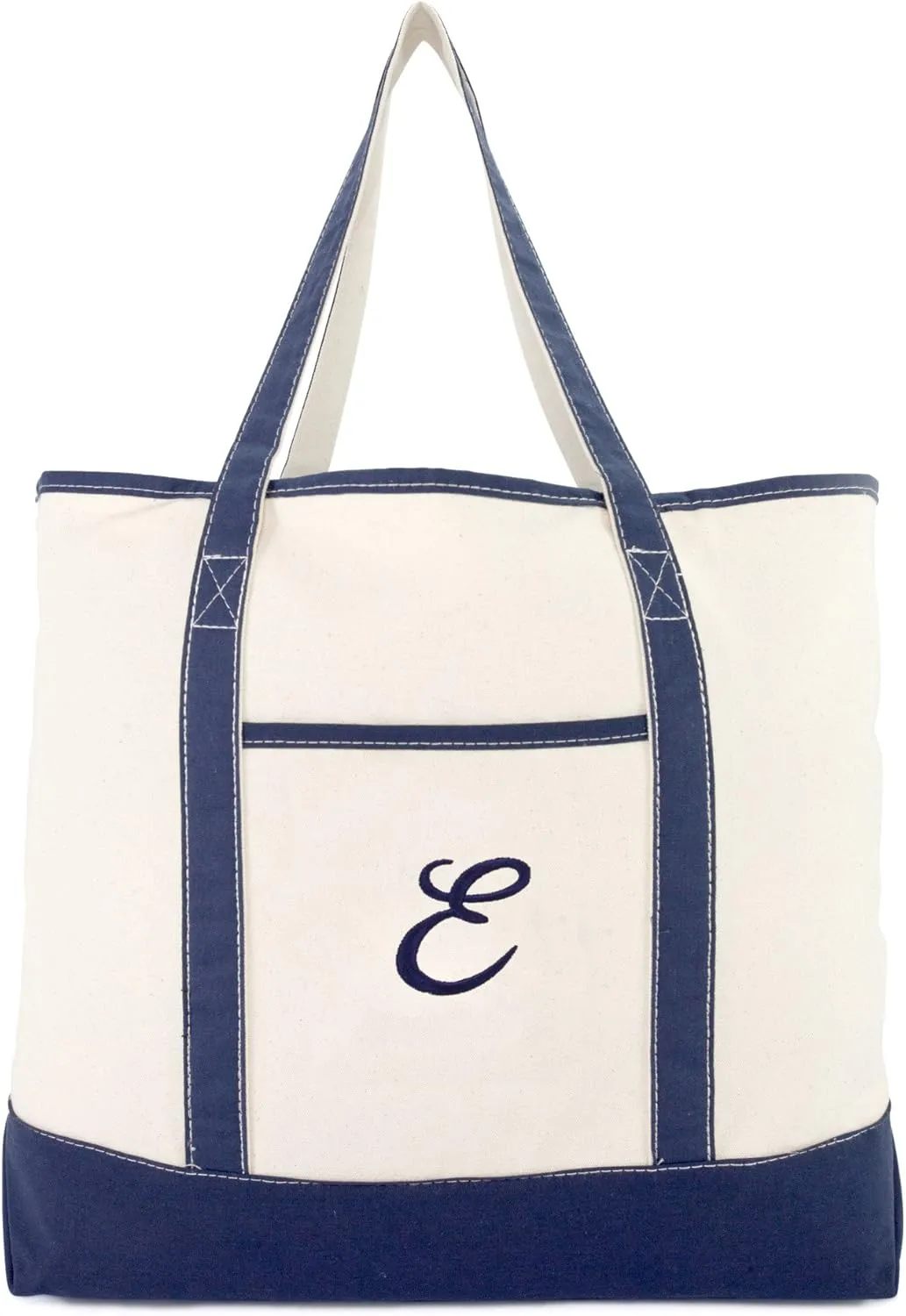 DALIX Personalized Tote Bag For Women Monogram Initial Open Top Navy Blue A-Z