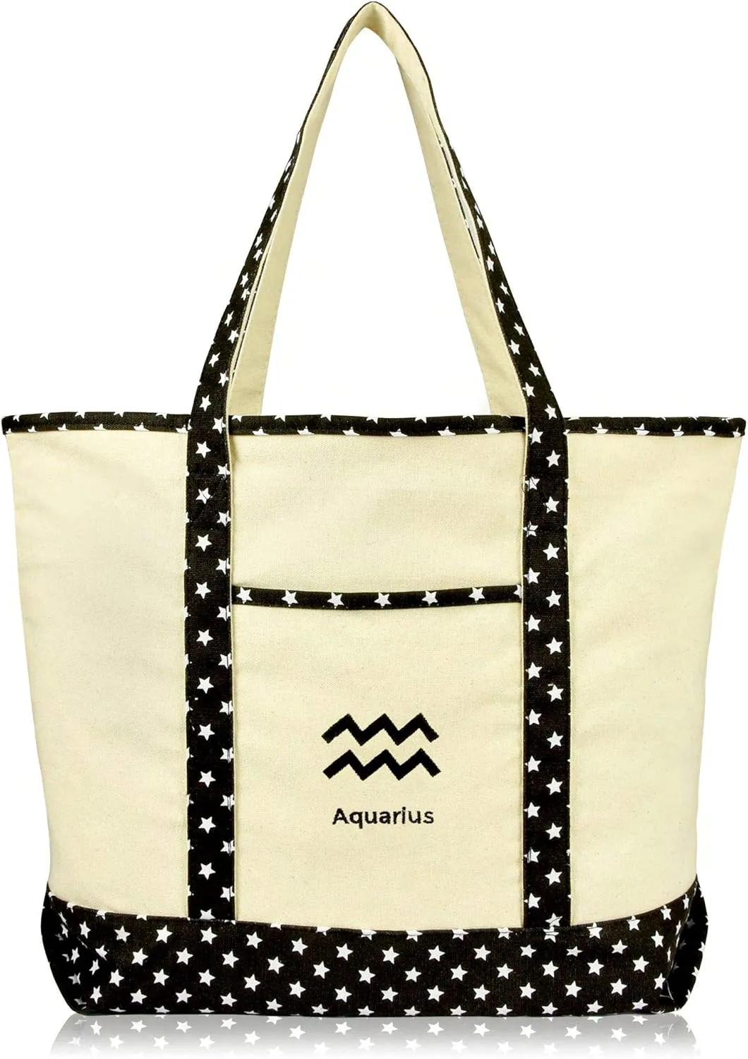 DALIX Zodiac Sign Shopping Tote Bag Black Star Horoscope Gifts - Aquarius