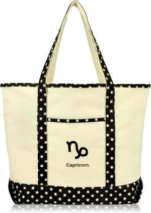 DALIX Zodiac Sign Shopping Tote Bag Black Star Horoscope Gifts - Capricorn