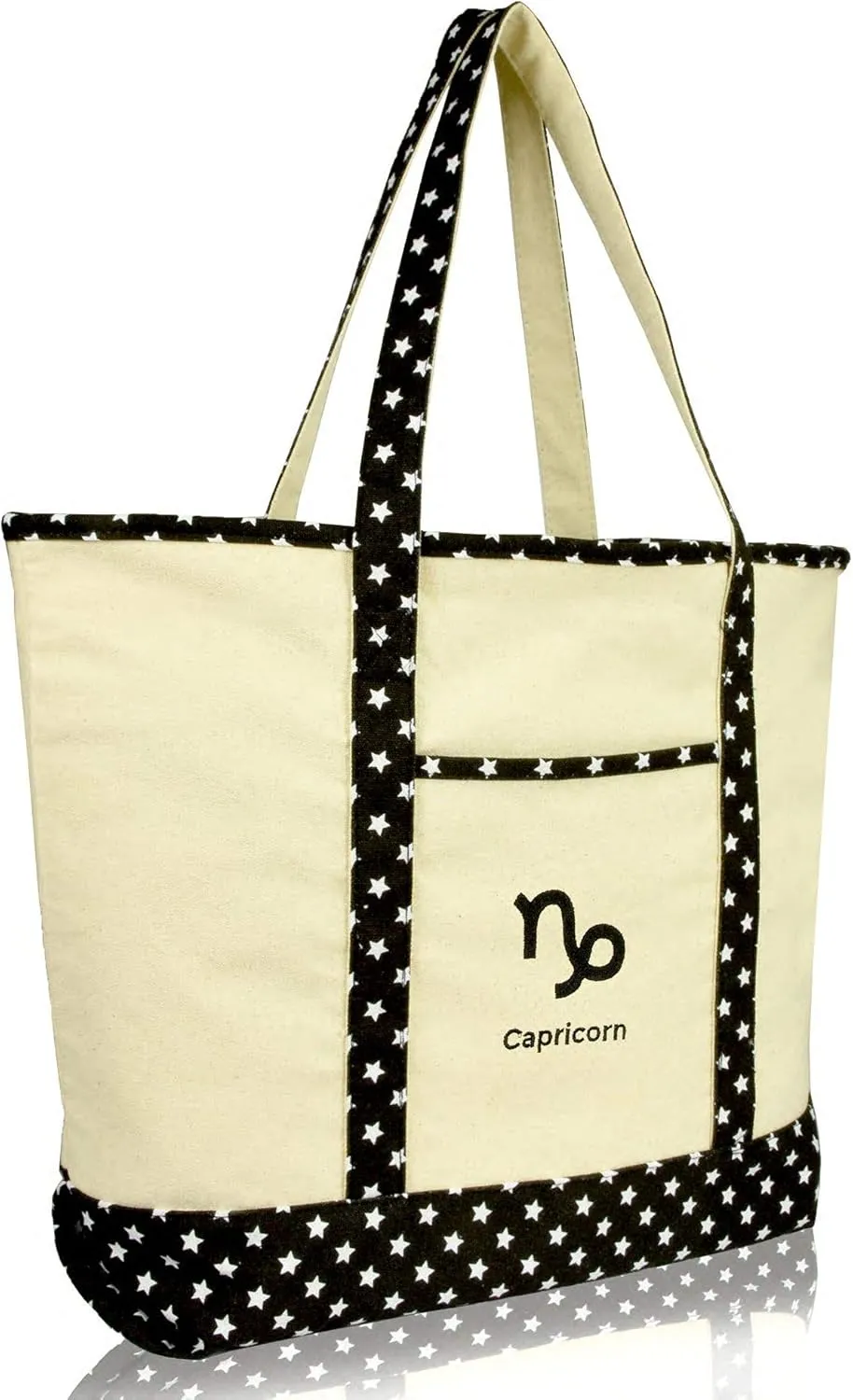 DALIX Zodiac Sign Shopping Tote Bag Black Star Horoscope Gifts - Capricorn