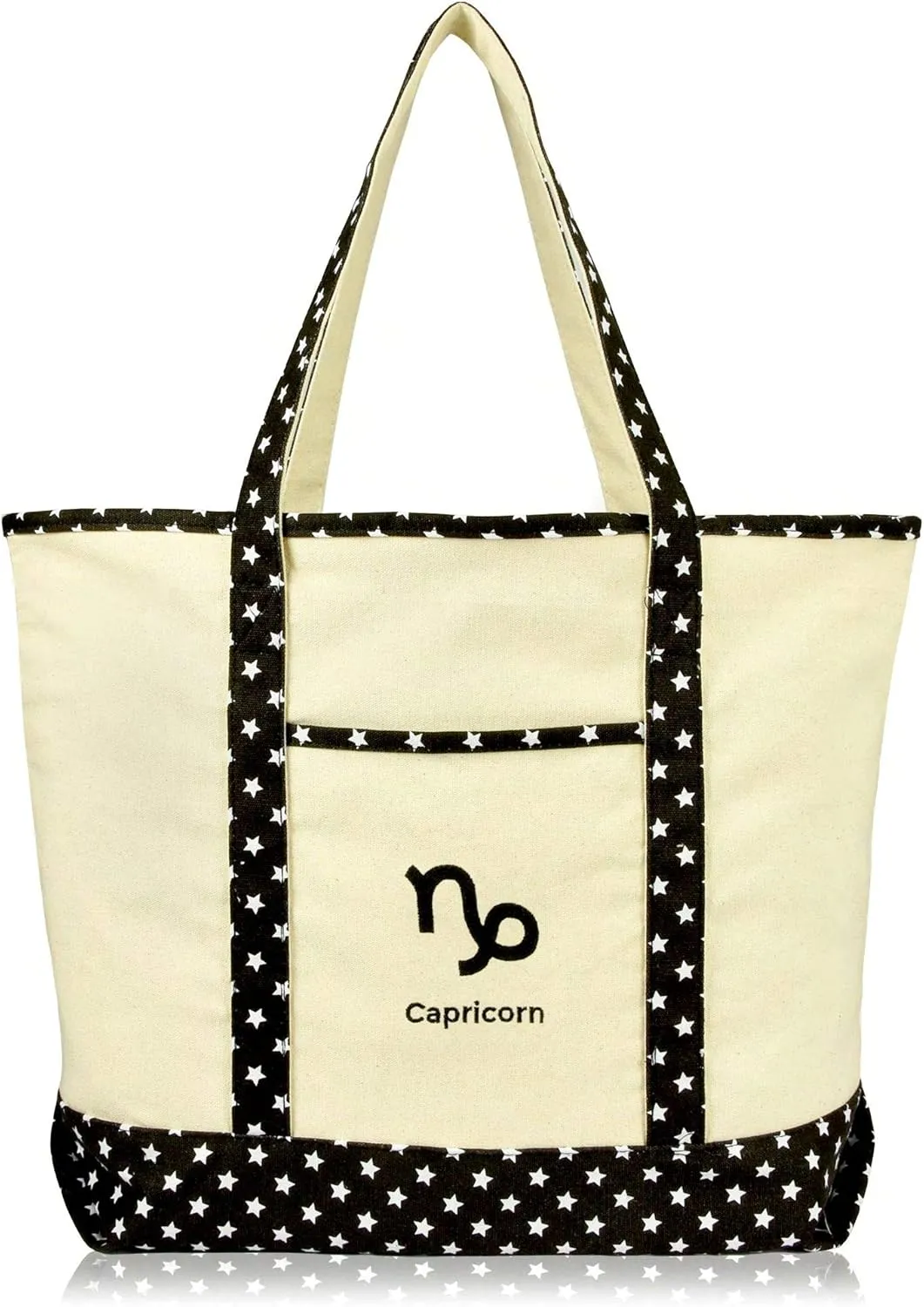 DALIX Zodiac Sign Shopping Tote Bag Black Star Horoscope Gifts - Capricorn