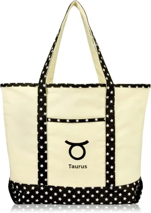 DALIX Zodiac Sign Shopping Tote Bag Black Star Horoscope Gifts - Taurus