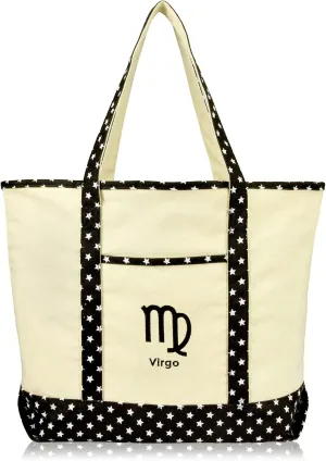 DALIX Zodiac Sign Shopping Tote Bag Black Star Horoscope Gifts - Virgo