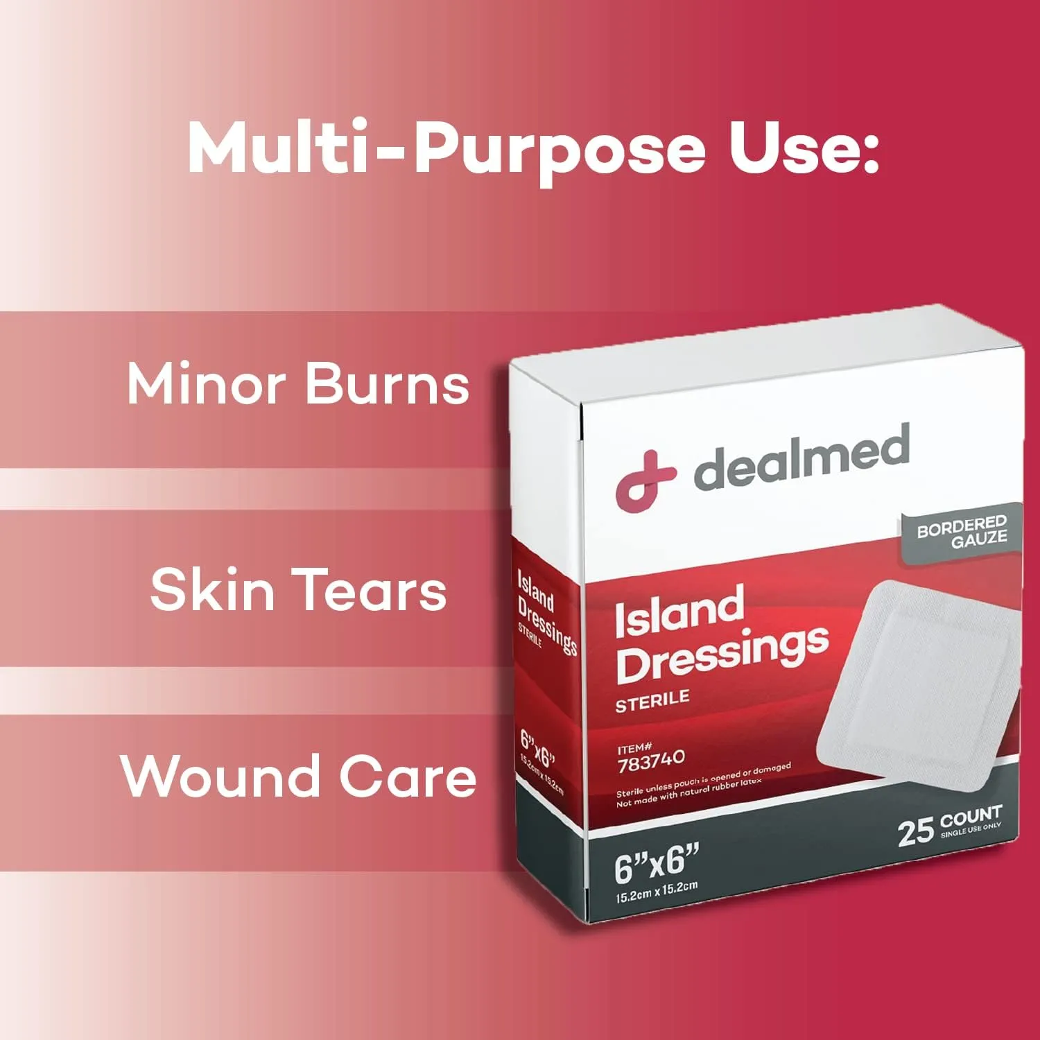 Dealmed Sterile Bordered Gauze Island Dressings – 150 Count, 6" x 6" Gauze Pads, Disposable, Latex-Free, Adhesive Borders with Non-Stick Pads, Wound Dressing for First Aid Kit and Medical Facilities