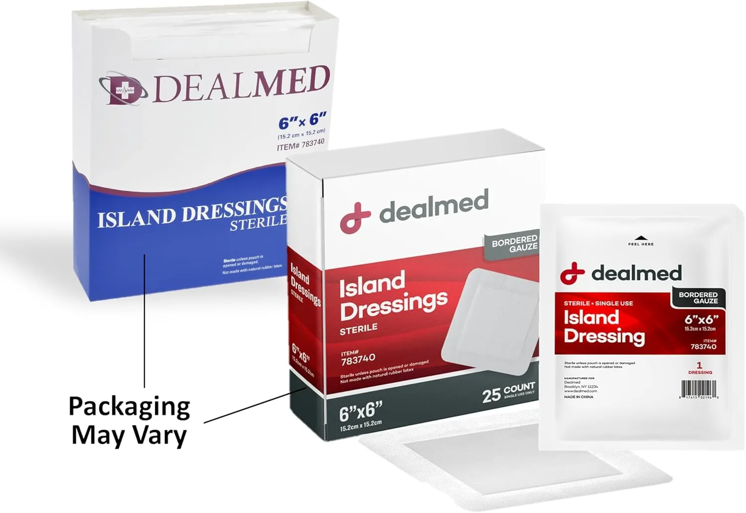 Dealmed Sterile Bordered Gauze Island Dressings – 150 Count, 6" x 6" Gauze Pads, Disposable, Latex-Free, Adhesive Borders with Non-Stick Pads, Wound Dressing for First Aid Kit and Medical Facilities