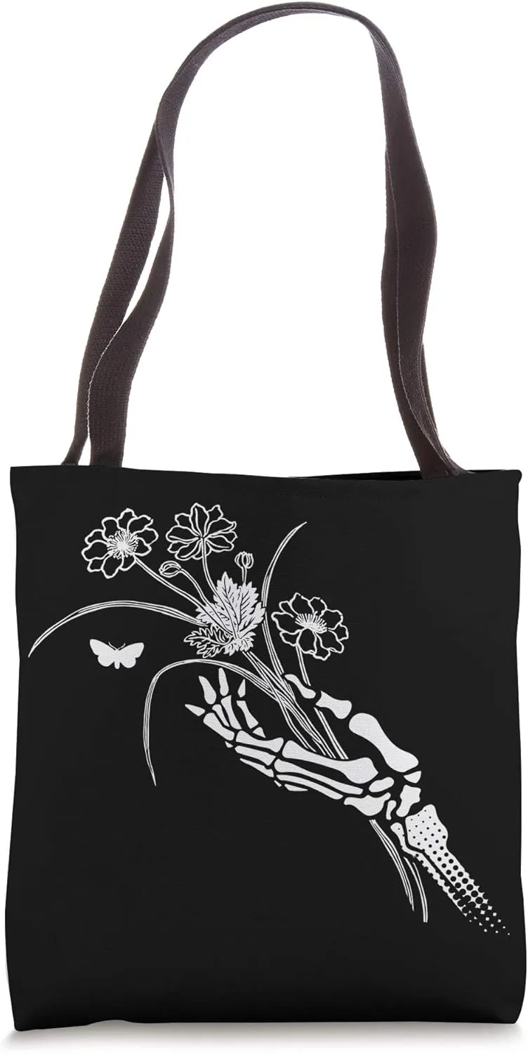 Death Nurtures Life Skeleton Hand And Flowers Tote Bag