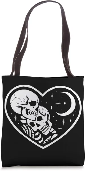 Death Positive Skeleton Lovers in Heart Shape With Moon Tote Bag