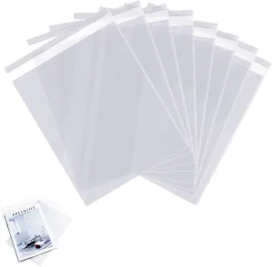DeELF 9 x 12 Inch Clear Cellophane Bags, 400ct Self-Adhesive Sealing Strip Treat Bags in Bulk, Plastic Cello Bags for Safe Packing Food, Cookies, Candies, Fruits, Clothes and Shirts, 1.6Mil Thickness