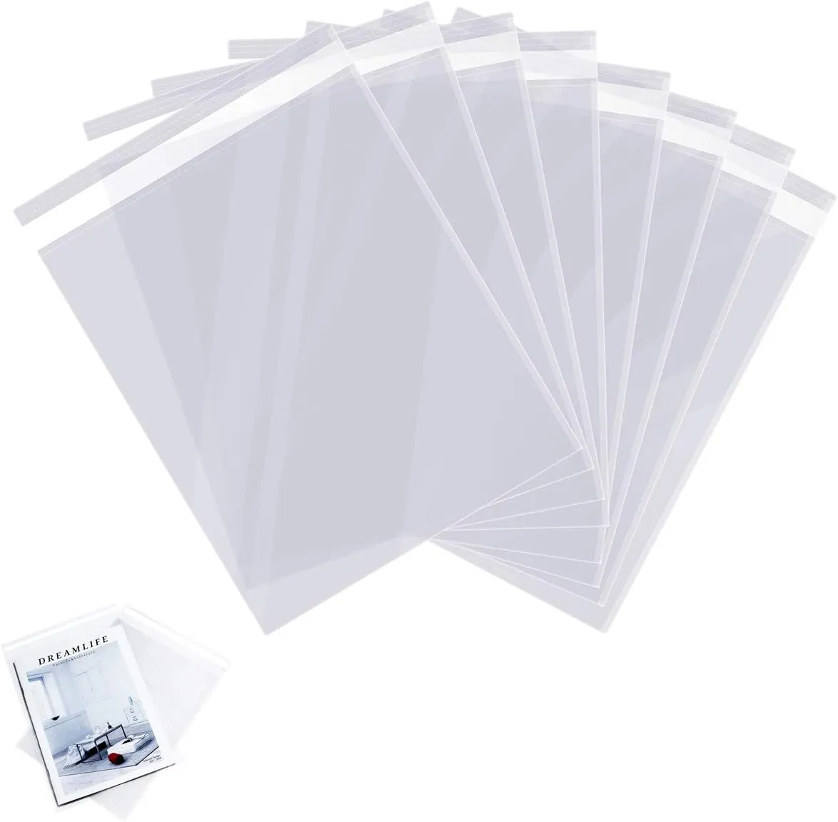 DeELF 9 x 12 Inch Clear Cellophane Bags, 400ct Self-Adhesive Sealing Strip Treat Bags in Bulk, Plastic Cello Bags for Safe Packing Food, Cookies, Candies, Fruits, Clothes and Shirts, 1.6Mil Thickness
