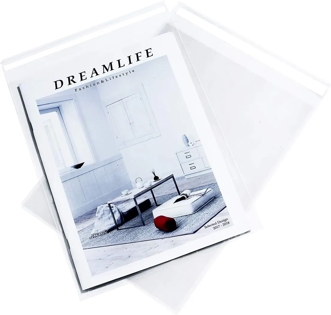 DeELF 9 x 12 Inch Clear Cellophane Bags, 400ct Self-Adhesive Sealing Strip Treat Bags in Bulk, Plastic Cello Bags for Safe Packing Food, Cookies, Candies, Fruits, Clothes and Shirts, 1.6Mil Thickness