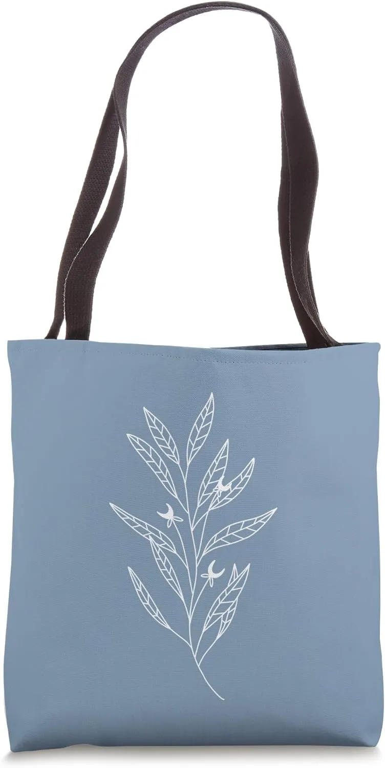 Delicate Boho Botanical Leaves Motif Dusty Blue Tote Bag
