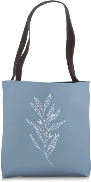 Delicate Boho Botanical Leaves Motif Dusty Blue Tote Bag
