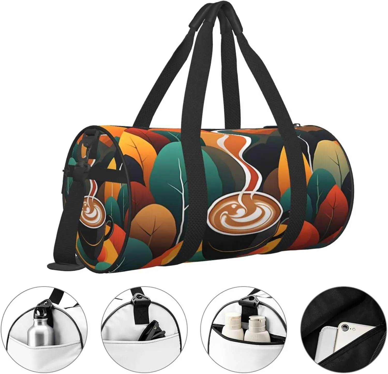 Delicious Coffee Printed Travel Bag,Round Personal Item Storage bag,Foldie Duffel Bag for Traveling Vacation,Fitness,Sports