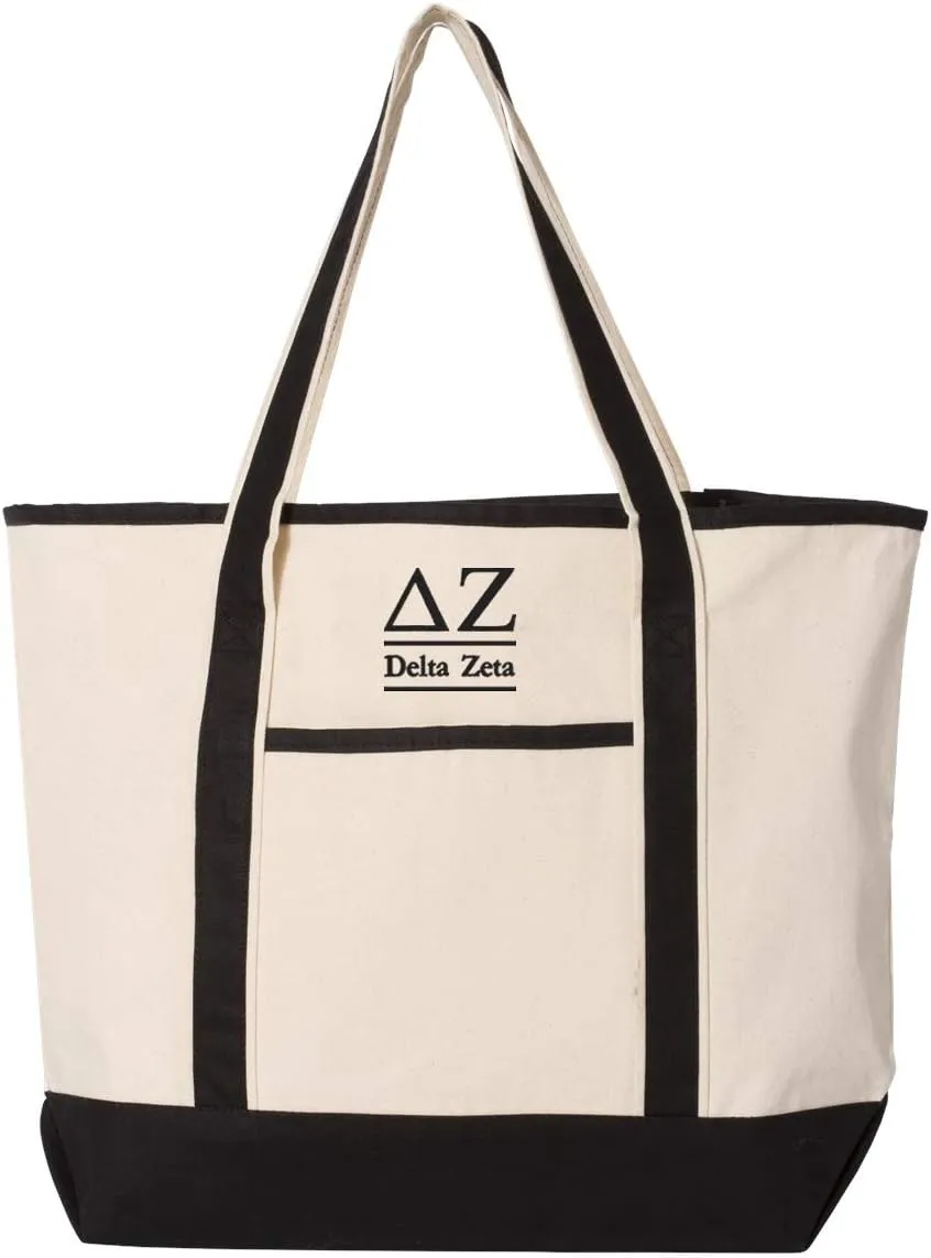 Delta Zeta Large Canvas Tote Bag - Natural and Black