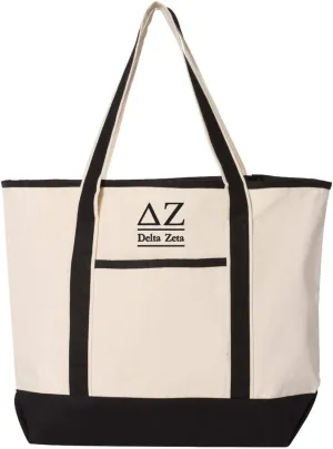 Delta Zeta Large Canvas Tote Bag - Natural and Black