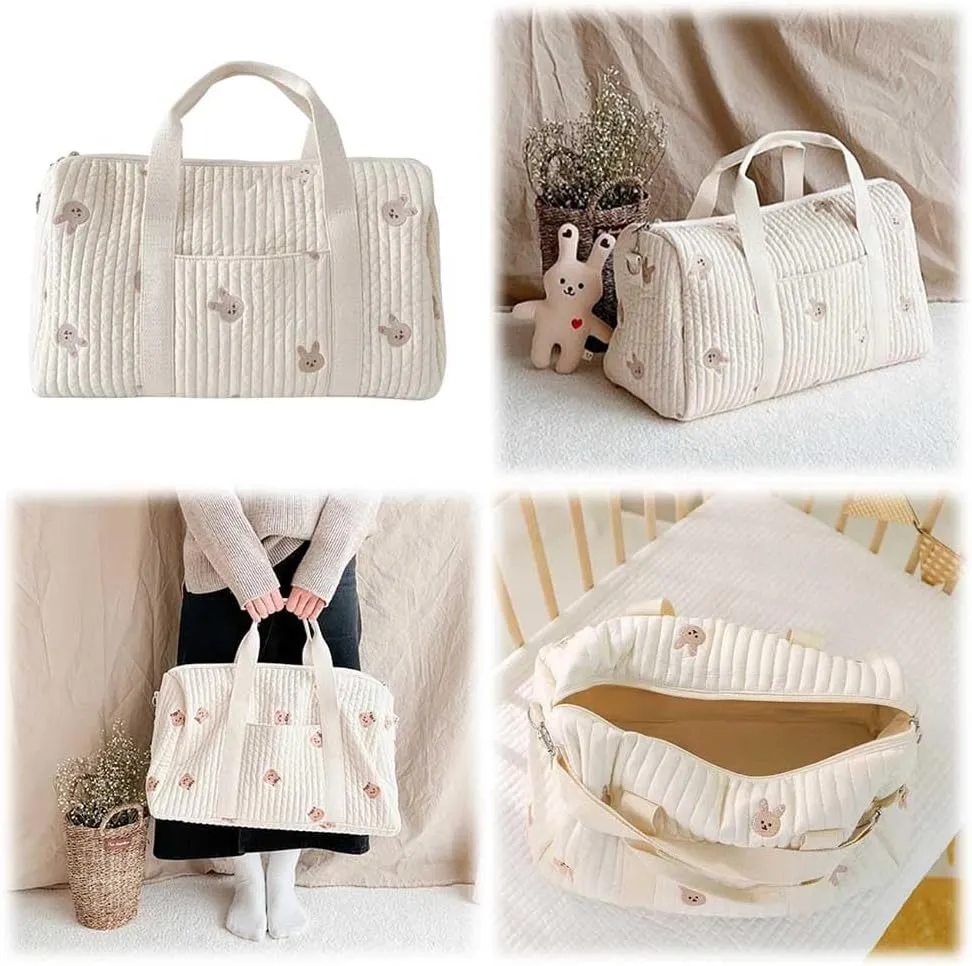 Diaper Bag Embroidered Nappy Organizer Cute Cartoon Messenger Bag Mom Bag Storage Bag Luggage Tote Bag for Travel
