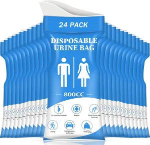 DIBBATU Disposable Urine Bag, 12/24 PCS Pee Bags for Travel for Women/Men, 800ML Emergency Portable Urinal Bag and Vomit Bags, Unisex Urinal Bag for Camping, Traffic Jams, Pregnant, Patient, Kids