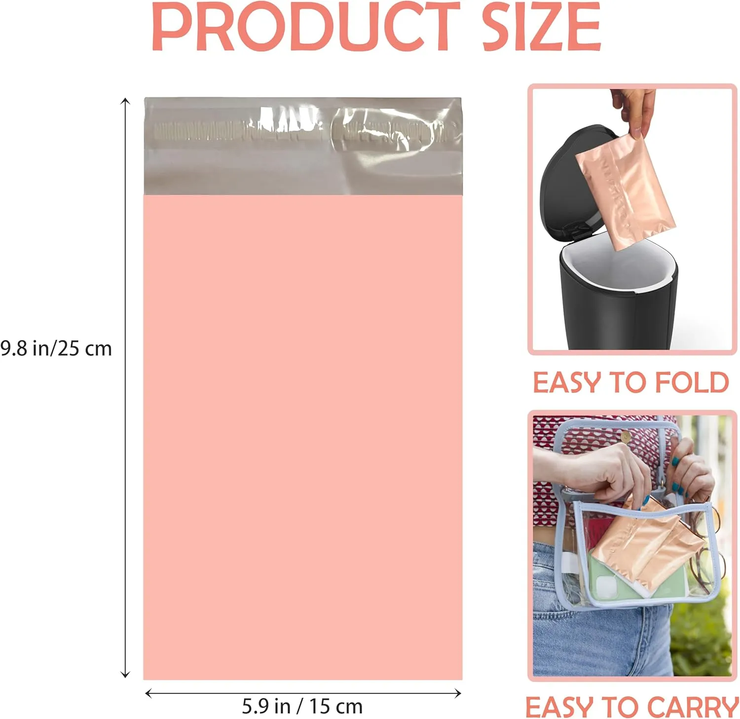 Disposable Sanitary Bags, 300 Pcs Sanitary Napkin Disposal Bag with Self-sealing Seals, Personal Sanitary Disposal Bags for Period, Feminine Hygiene, Personal or Pet Waste, 10" x 6", Pink