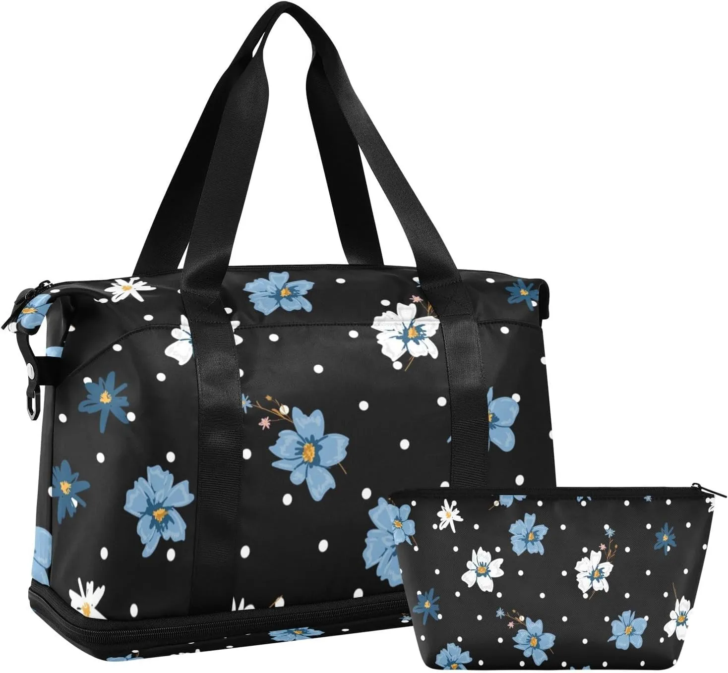 Ditsy Dot Versatile Sports Travel Bag - Lasting Twill Tote, Removable Wheel & Rod Bagging, Multi-pocket Design, Complimentary Makeup Bag