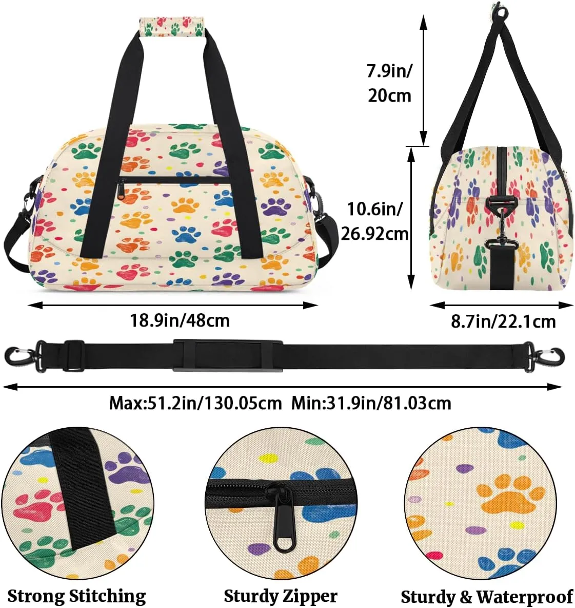 Dog Paw Kids Overnighter Duffel Bags for Boys, Carry-On Size Sports Gym Bag with Front Zipper Pocket for School Practice or Overnight Travel Weekender Sleepover Tote Bag