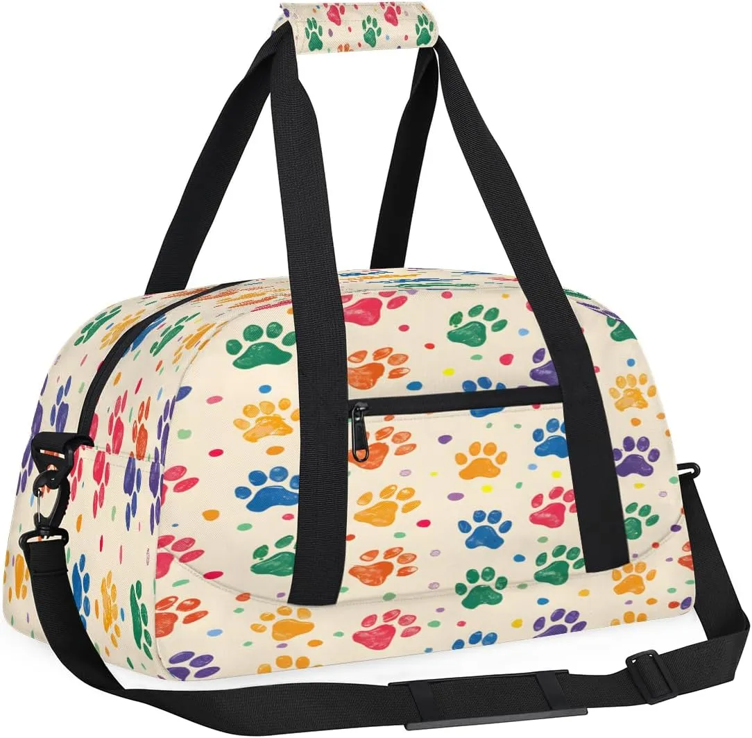 Dog Paw Kids Overnighter Duffel Bags for Boys, Carry-On Size Sports Gym Bag with Front Zipper Pocket for School Practice or Overnight Travel Weekender Sleepover Tote Bag