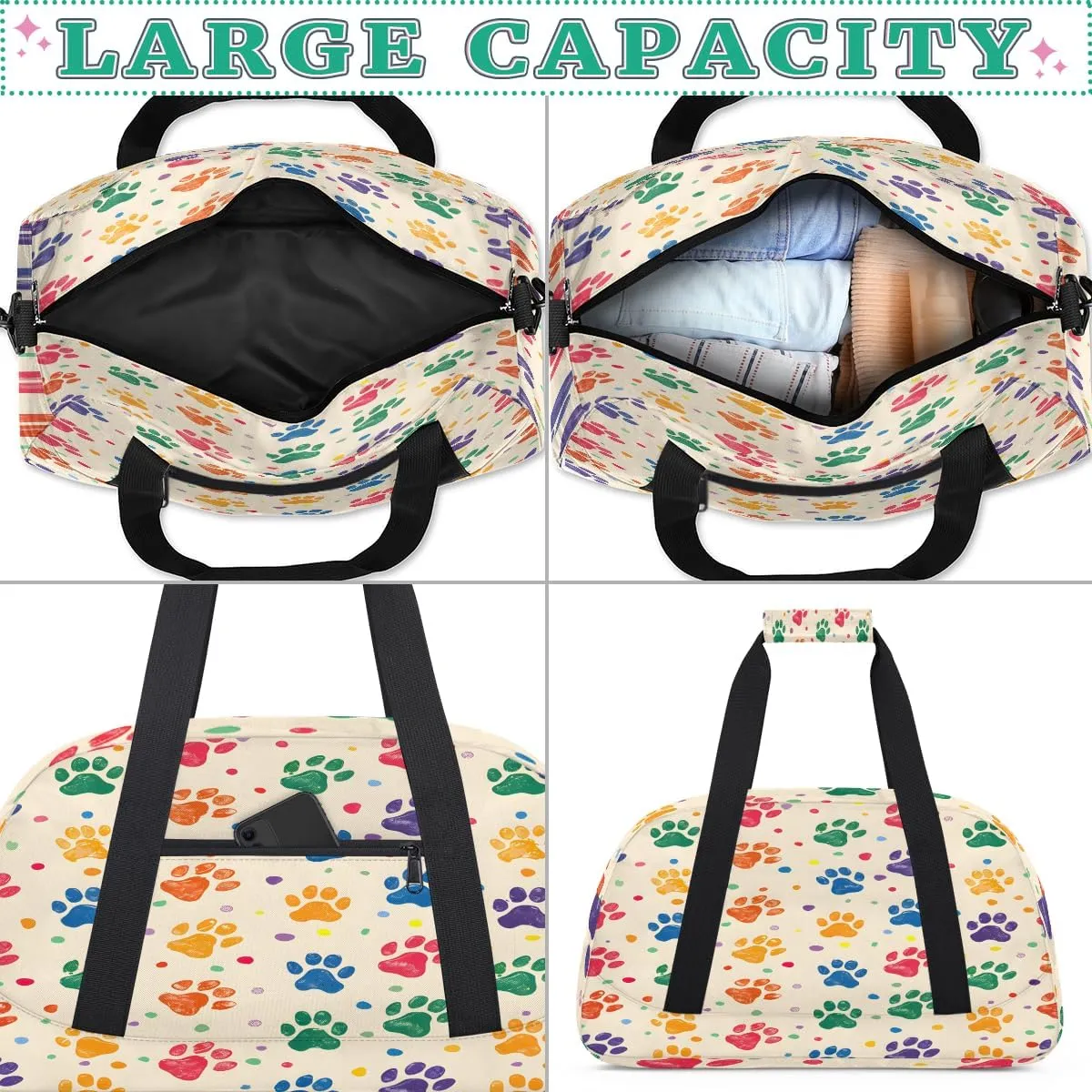 Dog Paw Kids Overnighter Duffel Bags for Boys, Carry-On Size Sports Gym Bag with Front Zipper Pocket for School Practice or Overnight Travel Weekender Sleepover Tote Bag