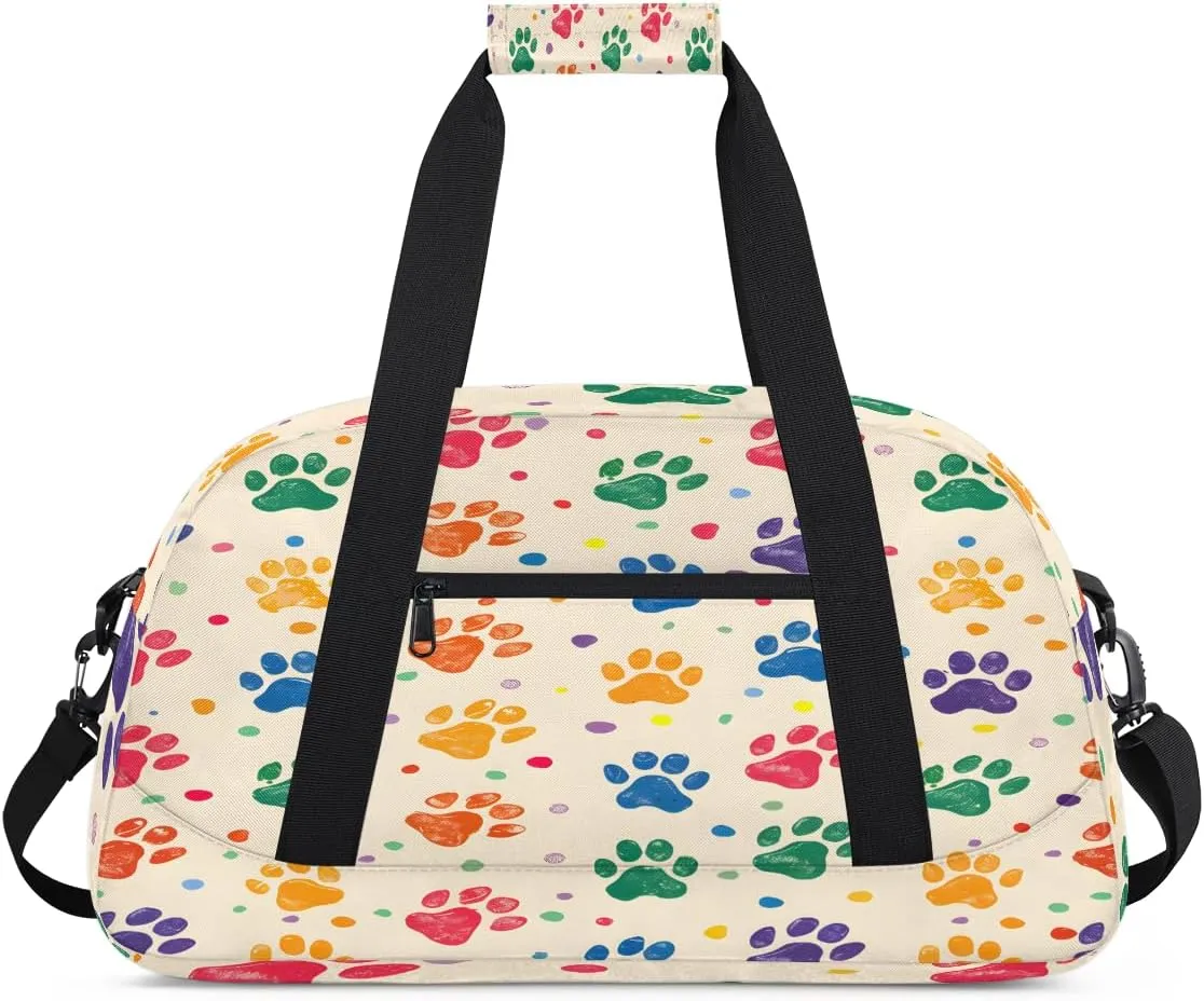 Dog Paw Kids Overnighter Duffel Bags for Boys, Carry-On Size Sports Gym Bag with Front Zipper Pocket for School Practice or Overnight Travel Weekender Sleepover Tote Bag