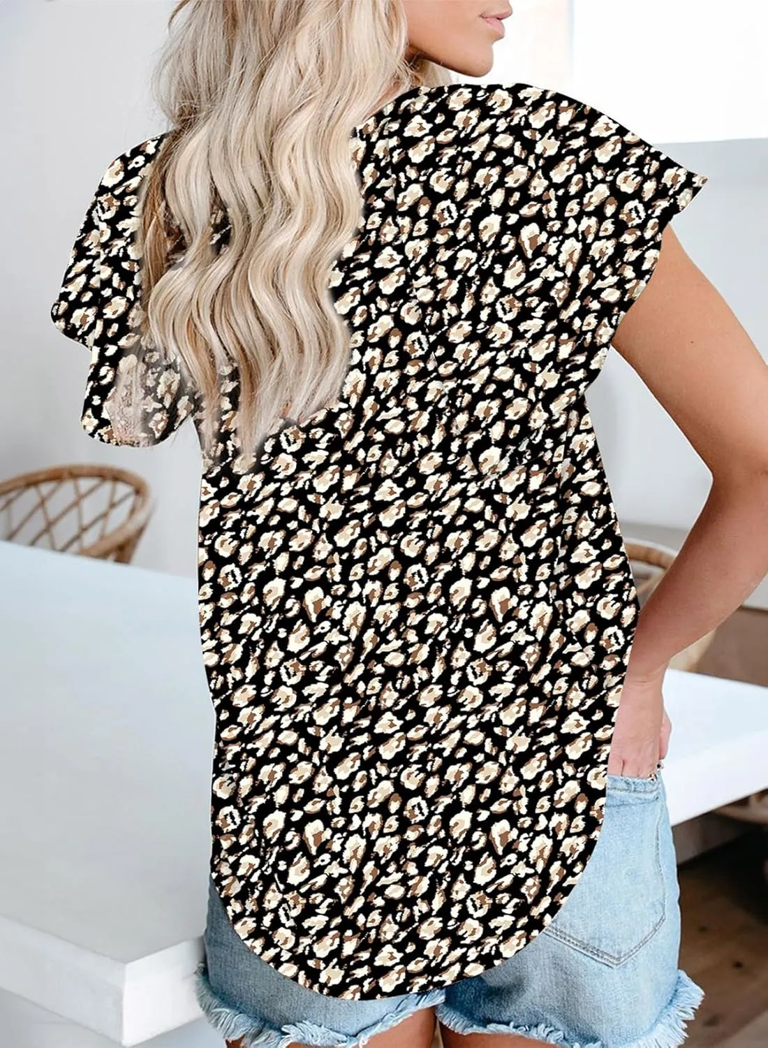 Dokotoo Women's Casual Boho Floral Printed V Neck Tops Drawstring Short Long Sleeve T Shirt Blouses