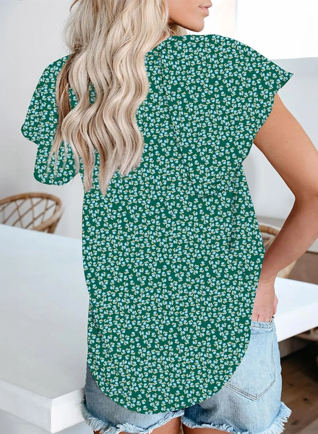 Dokotoo Women's Casual Boho Floral Printed V Neck Tops Drawstring Short Long Sleeve T Shirt Blouses