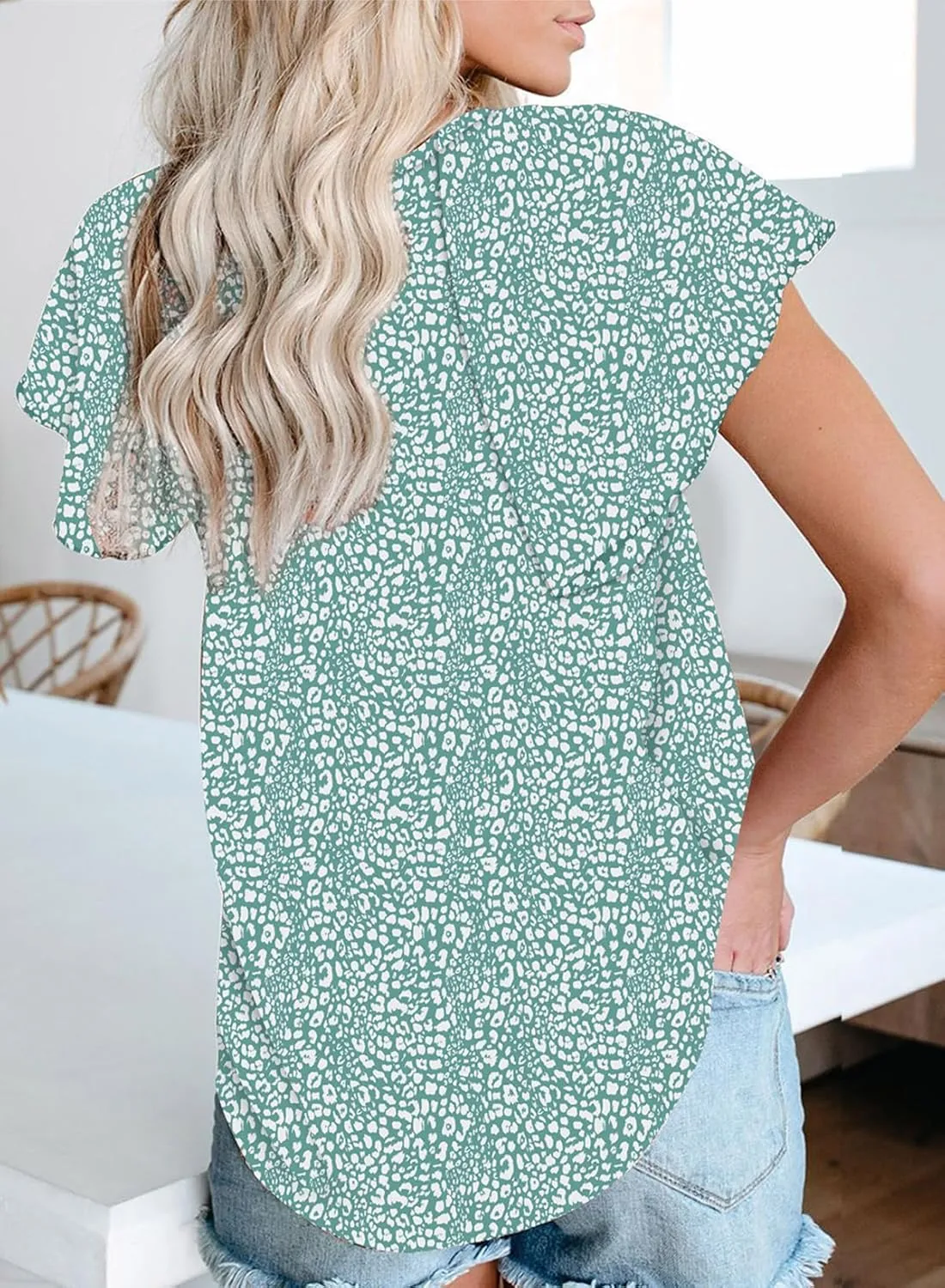 Dokotoo Women's Casual Boho Floral Printed V Neck Tops Drawstring Short Long Sleeve T Shirt Blouses